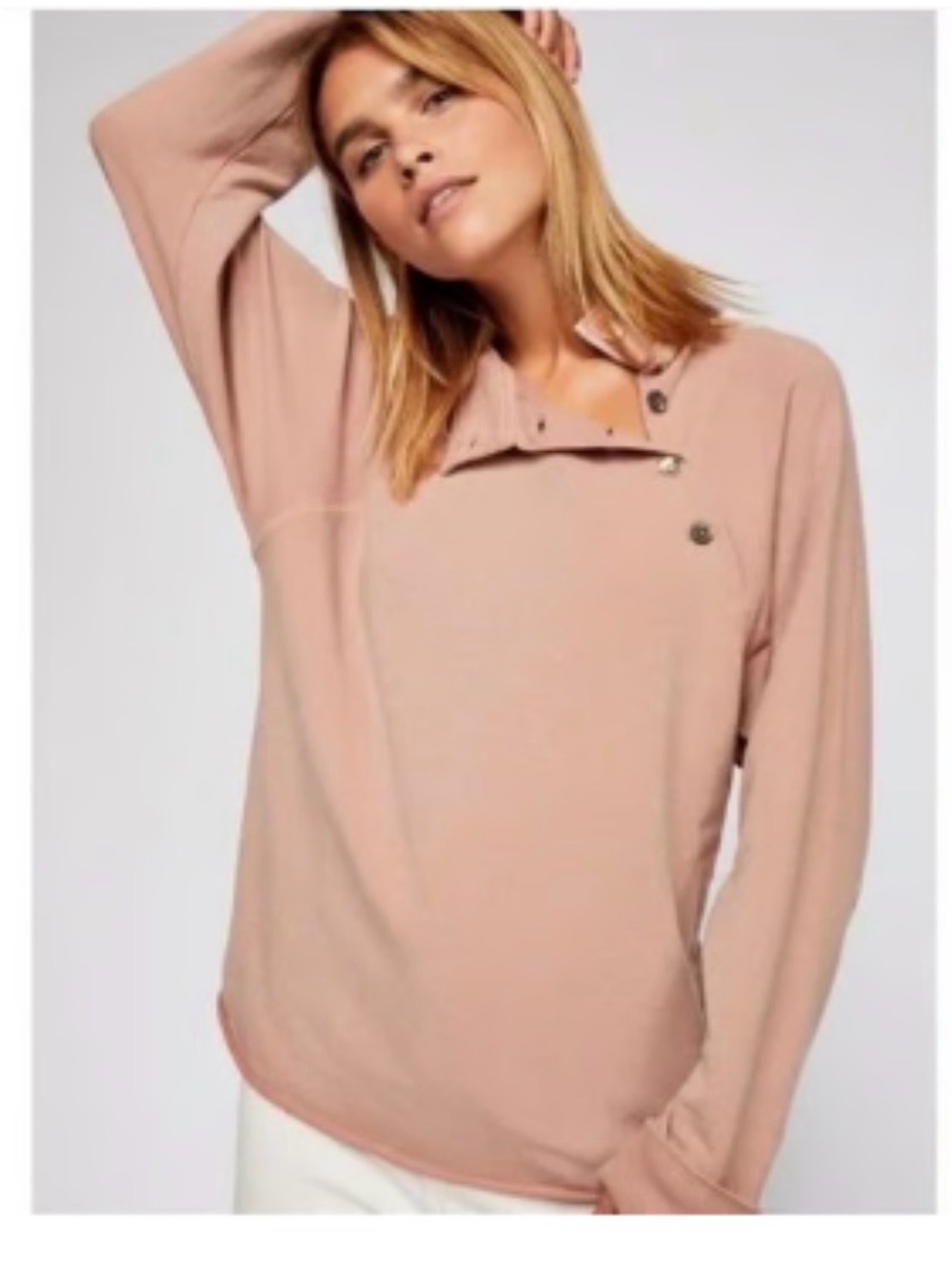Free People Button-Shoulder Pullover in Blush
